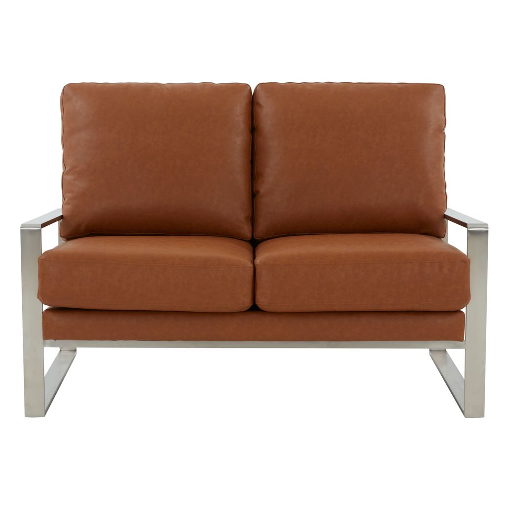 Emil Faux Leather Loveseat - Silver Frame