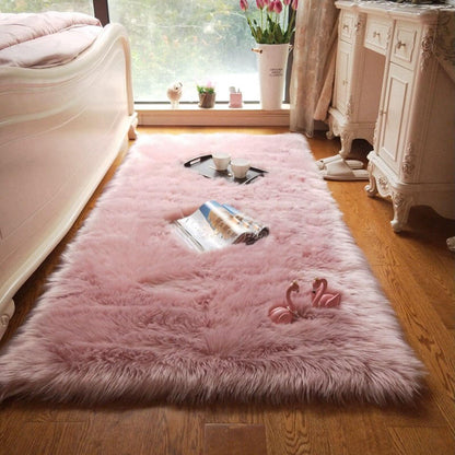 Faux Wool Plush Rug Soft Shaggy Carpet Home Floor Area Mat Decoration