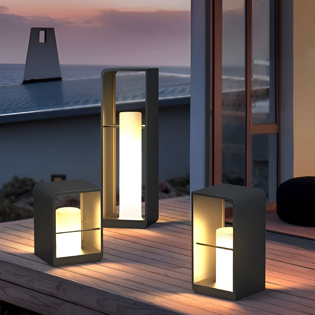 EMFURN Modern Rectangular Waterproof Solar Lights Outdoor Lantern Lights