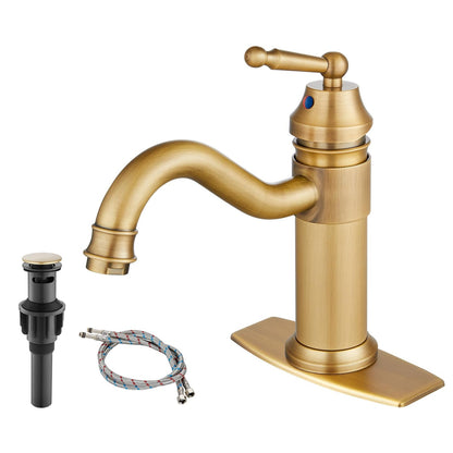 Single-Handled Deck Mount Bathroom Sink Faucet in Antique Brass