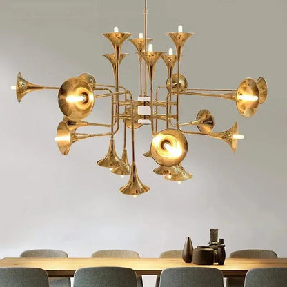 24-Light Unique Brass Trumpet Chandelier Light