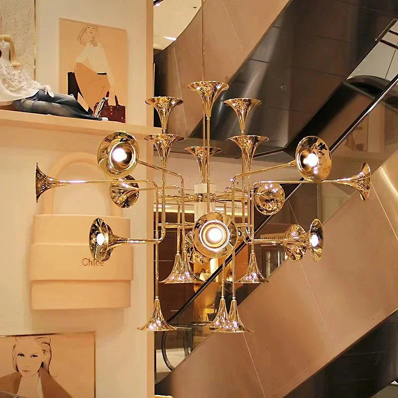24-Light Unique Brass Trumpet Chandelier Light