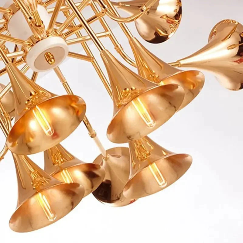 24-Light Unique Brass Trumpet Chandelier Light
