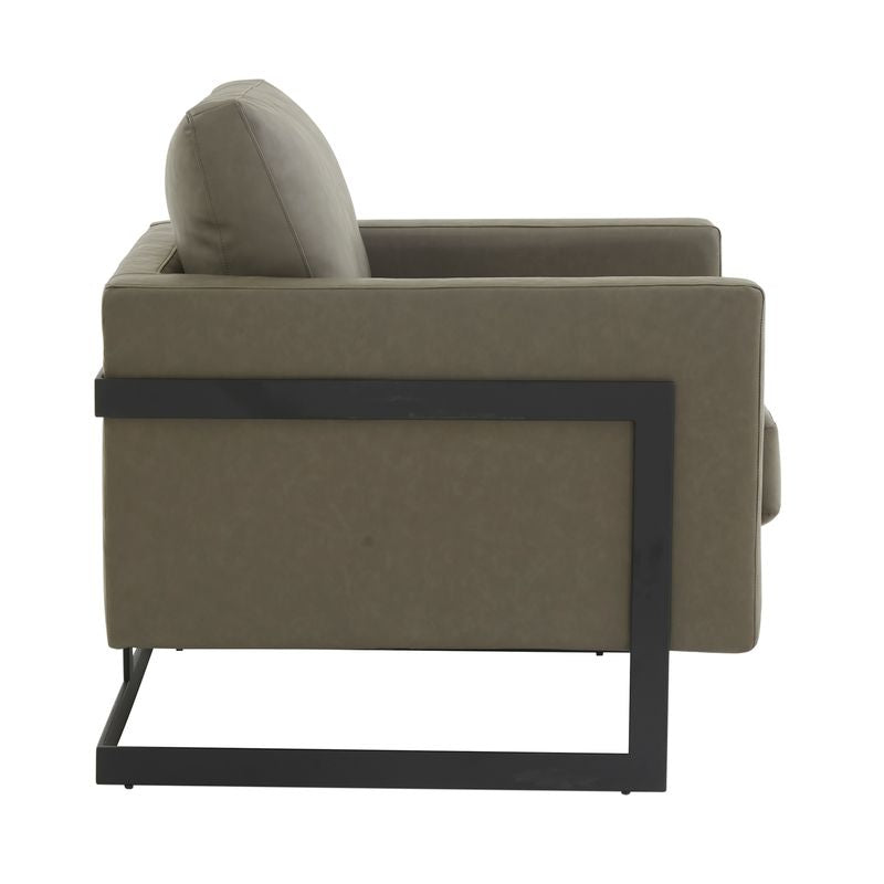 Elton Leather Accent Armchair - Black Frame