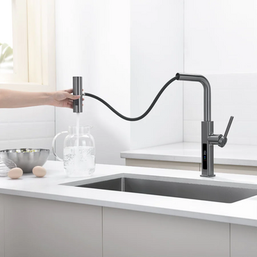 Multi-Functional Waterfall and Pull-Out Faucet With Temperature Display