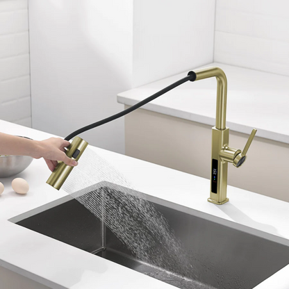Multi-Functional Waterfall and Pull-Out Faucet With Temperature Display