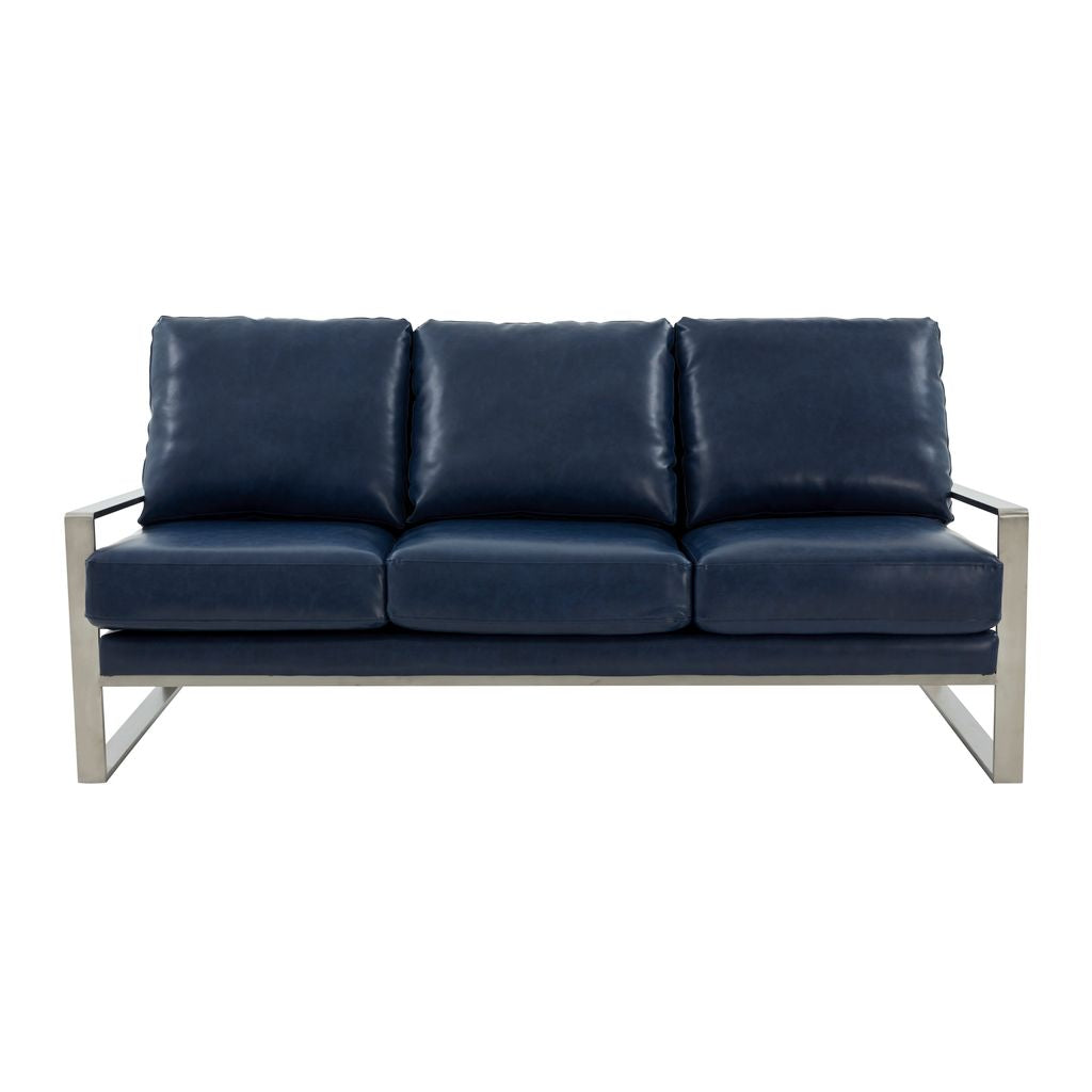 Emil Leather Sofa - Silver Frame