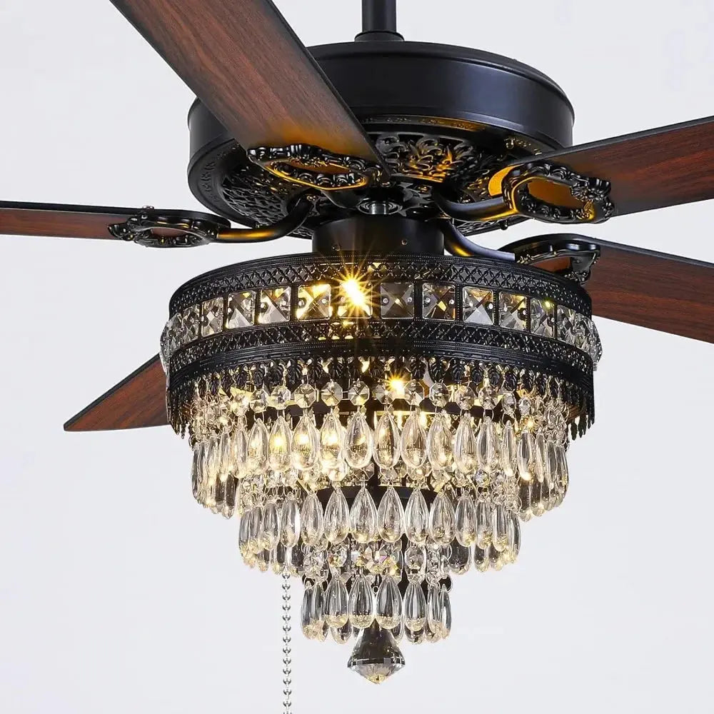 5-Blade Remote Control Crystal Ceiling Fan with Lights