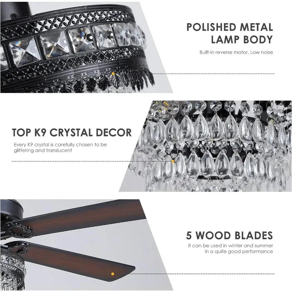 5-Blade Remote Control Crystal Ceiling Fan with Lights
