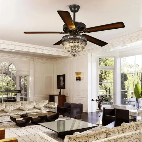 5-Blade Remote Control Crystal Ceiling Fan with Lights