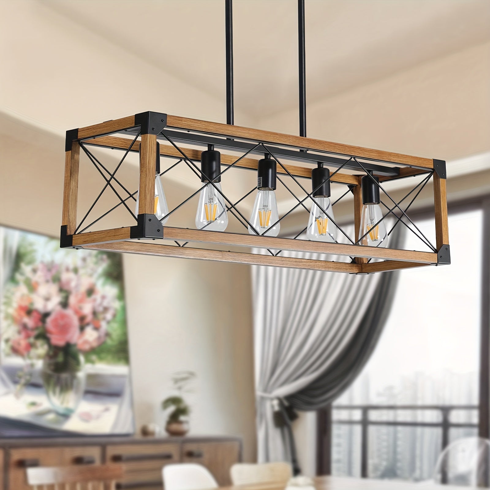 5-Light Farmhouse Rectangular Chandelier