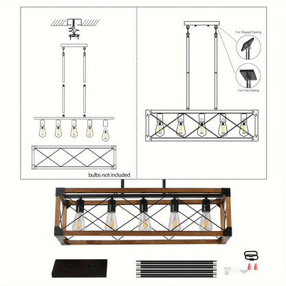 5-Light Farmhouse Rectangular Chandelier