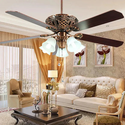 52/60 Inch 5 Blades Rustic Ceiling Fan With Lights