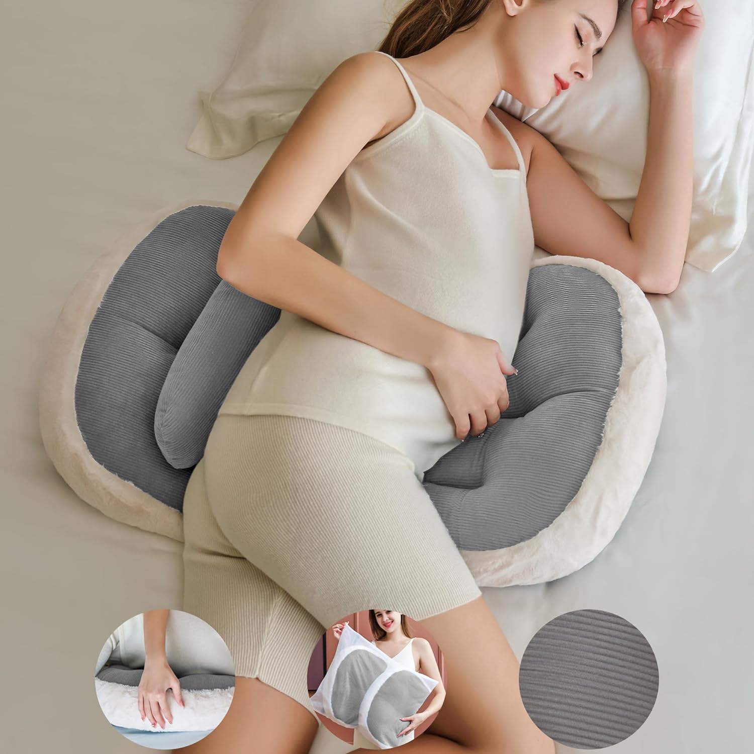 EMFURN  Rabbit Fur Pregnancy Pillow