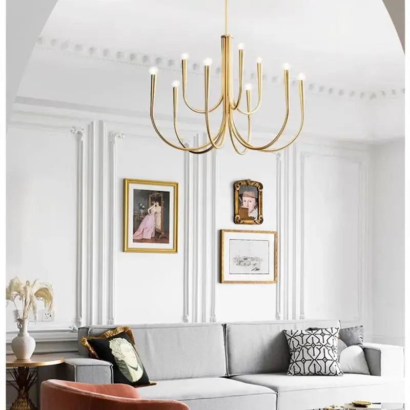 Mid-Century 6/9 Light Curved Candle Chandelier