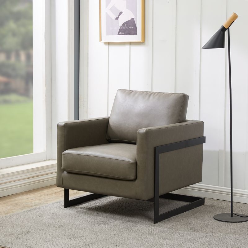 Elton Leather Accent Armchair - Black Frame