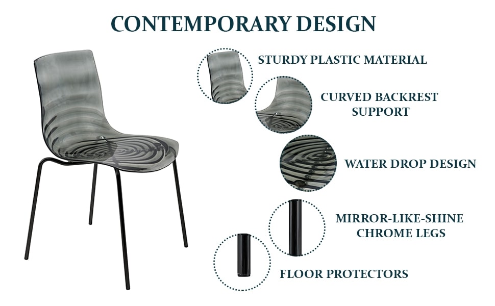 Astor Water Ripple Design Dining Chair in Black Base Trans BlackSeat