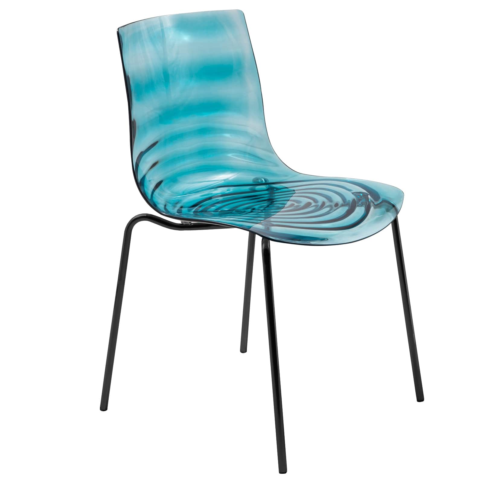 Astor Water Ripple Design Dining Chair in Black Base Trans Blue Seat