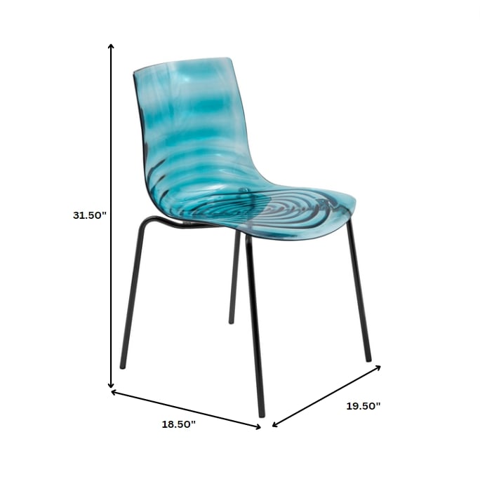 Astor Water Ripple Design Dining Chair in Black Base Trans Blue Seat