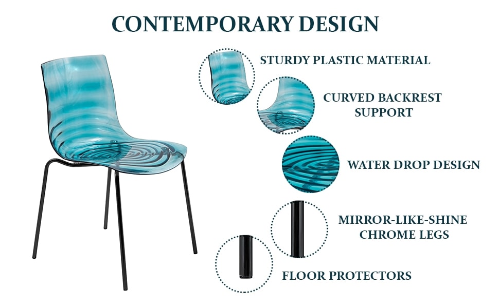 Astor Water Ripple Design Dining Chair in Black Base Trans Blue Seat