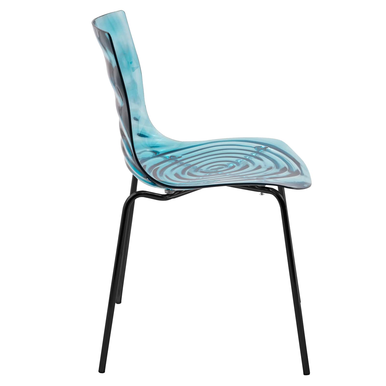 Astor Water Ripple Design Dining Chair in Black Base Trans Blue Seat