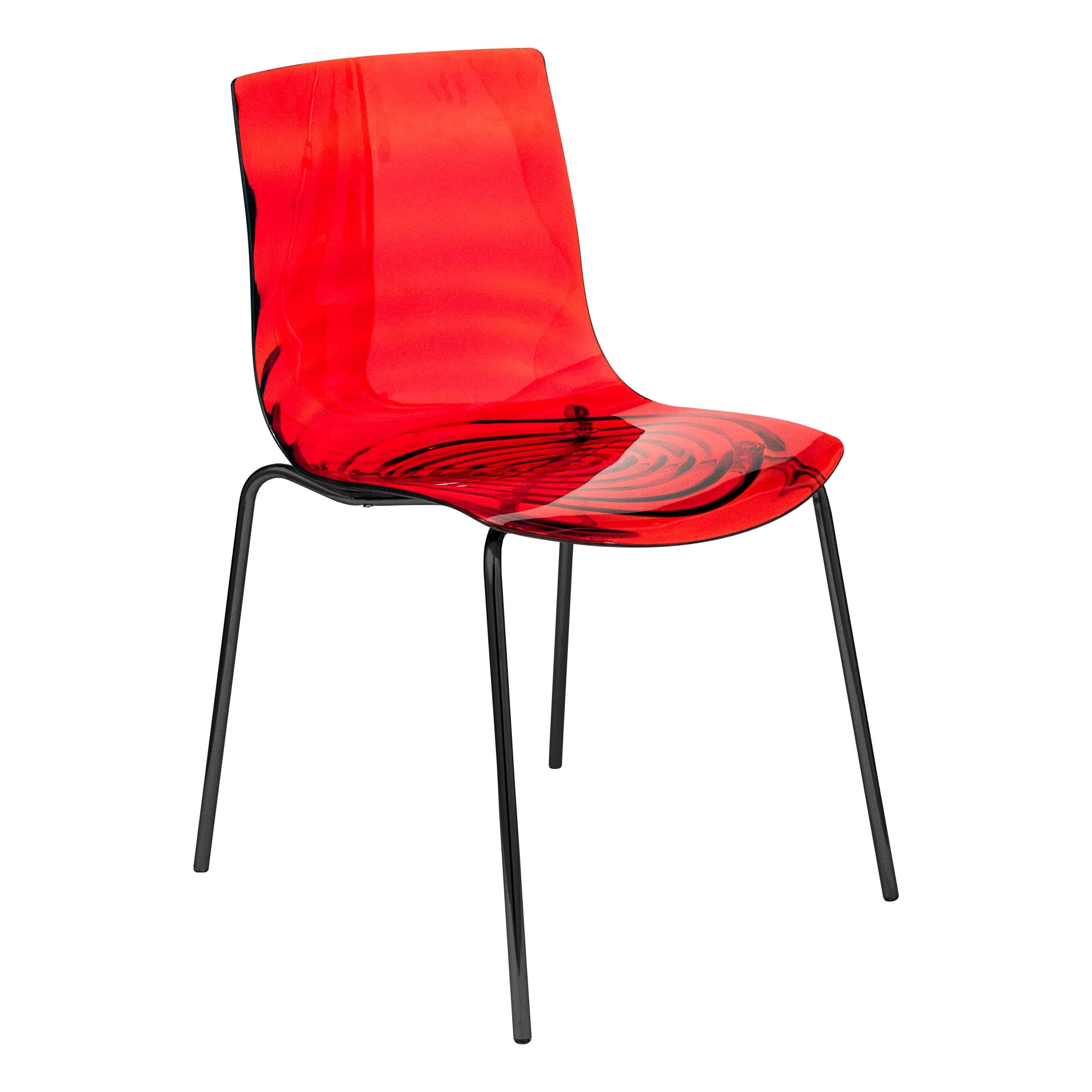 Astor Water Ripple Design Dining Chair in Black Base Trans Red Seat