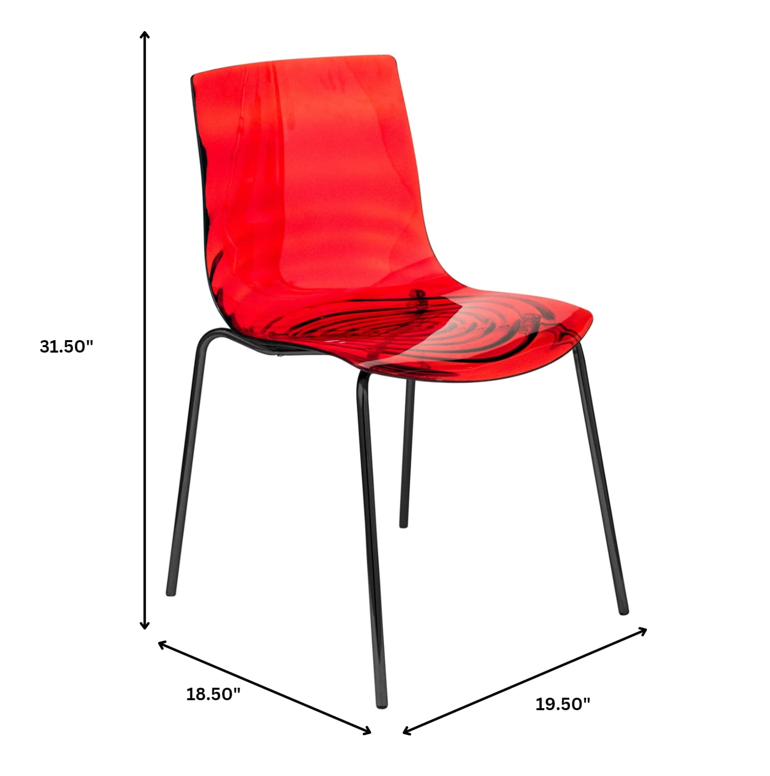 Astor Water Ripple Design Dining Chair in Black Base Trans Red Seat