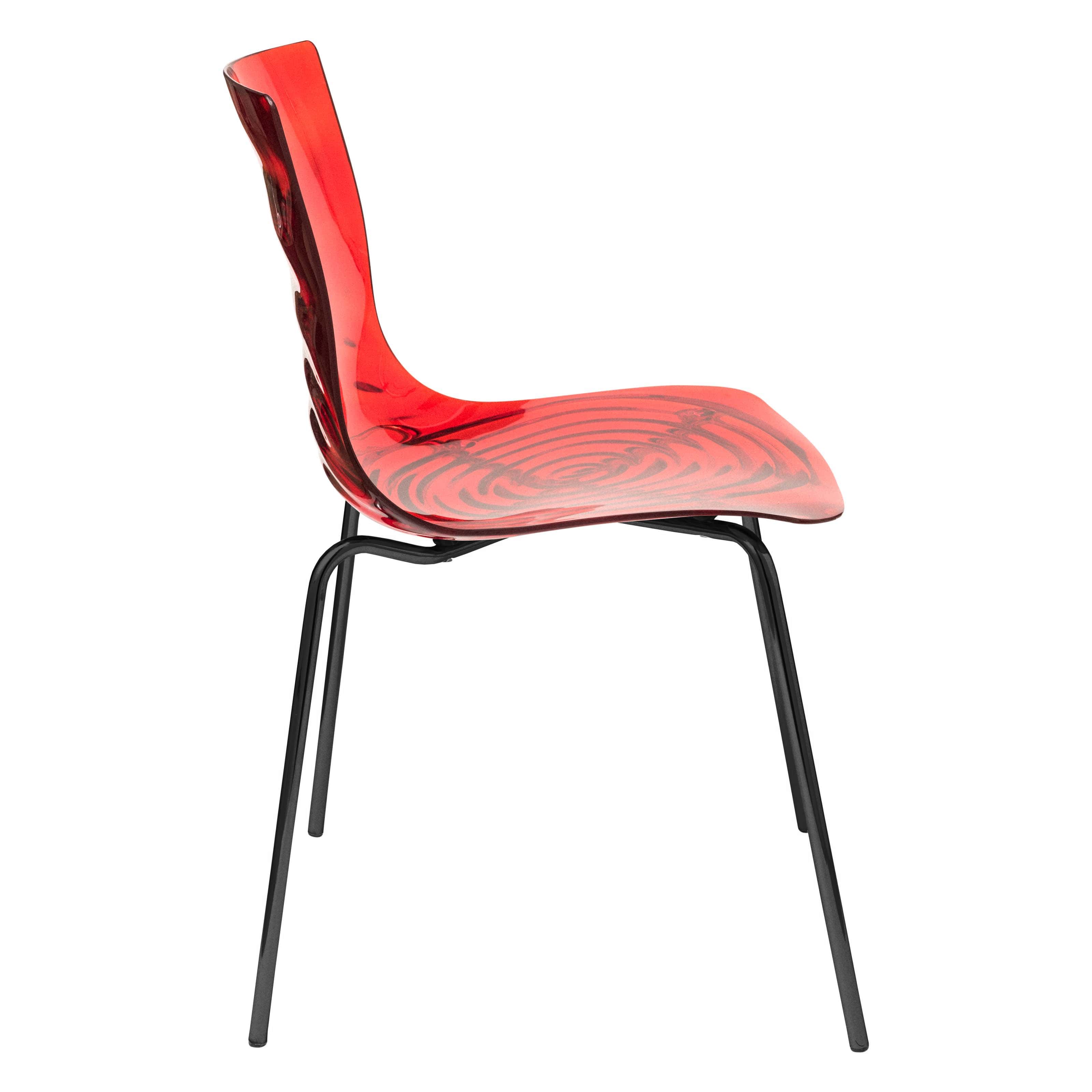 Astor Water Ripple Design Dining Chair in Black Base Trans Red Seat