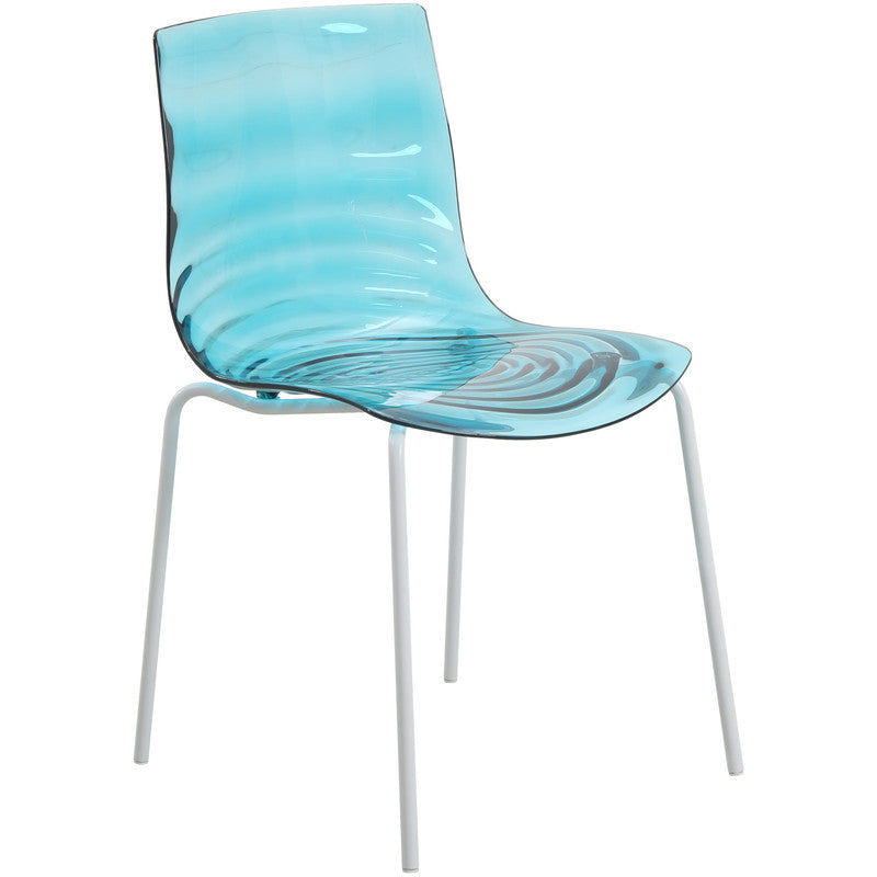 Astor Water Ripple Design Dining Chair in White Base Trans Blue Seat