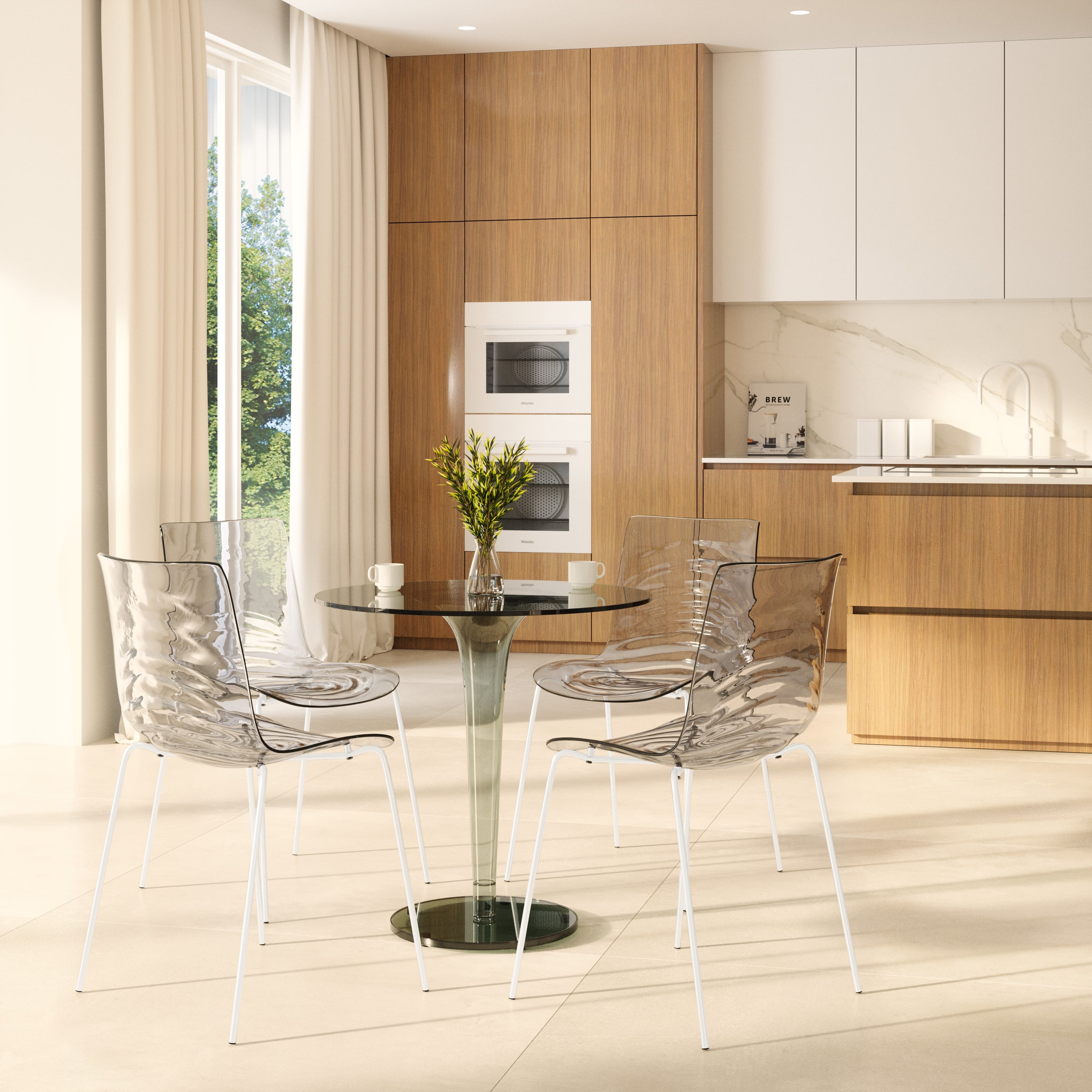 Astor Water Ripple Design Dining Chair in White Base Clear Seat