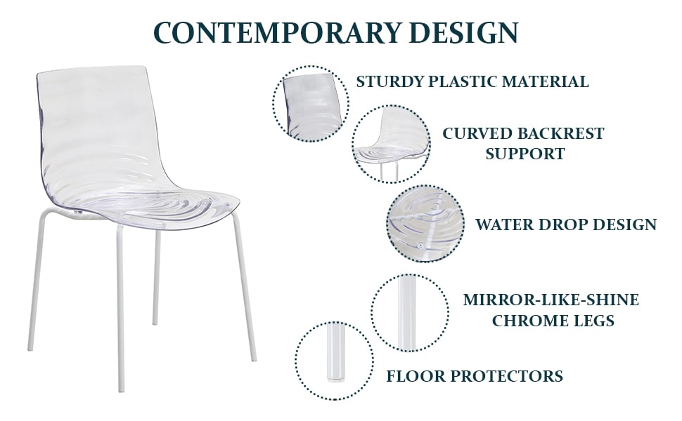 Astor Water Ripple Design Dining Chair in White Base Clear Seat