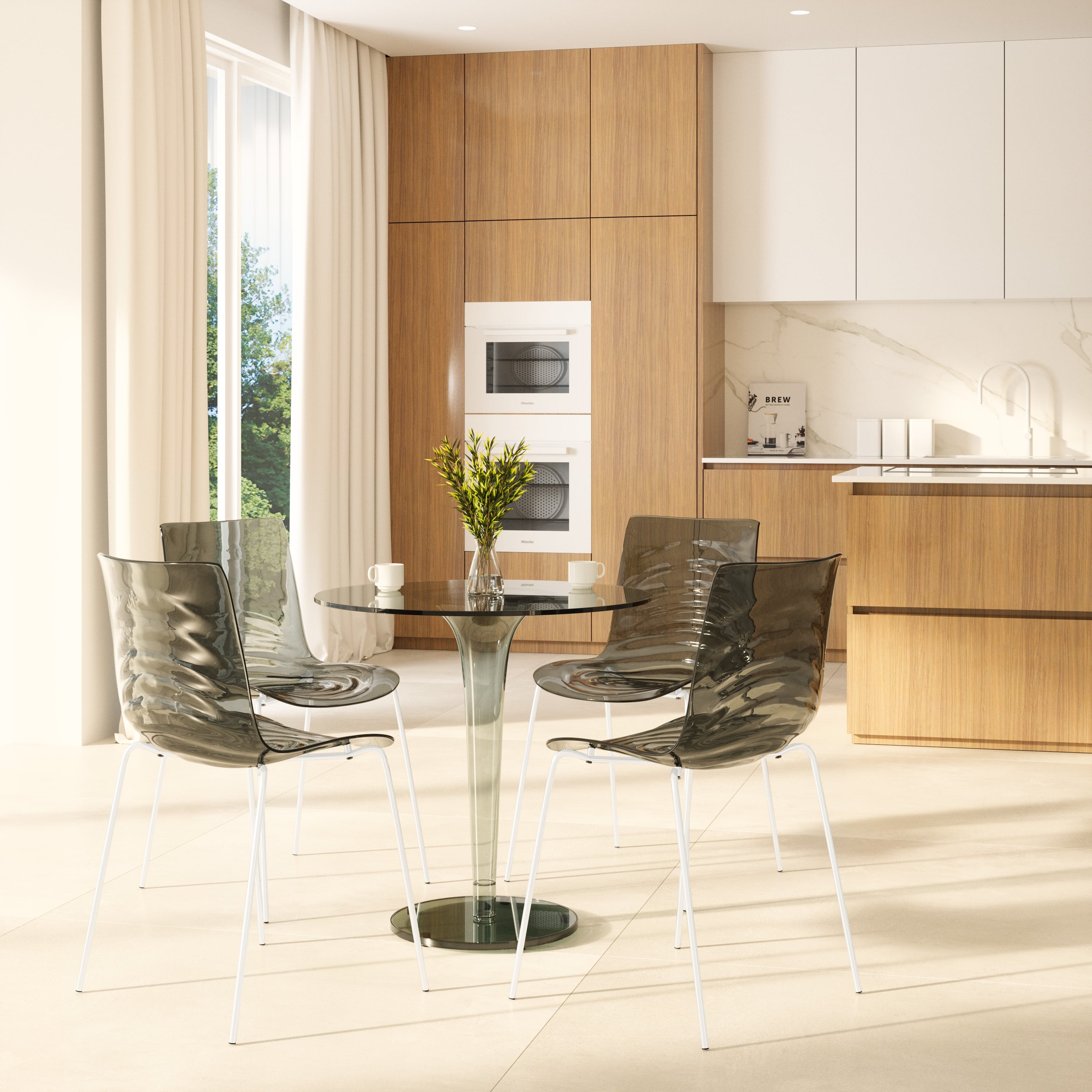 Astor Water Ripple Design Dining Chair in White Base Trans Black Seat