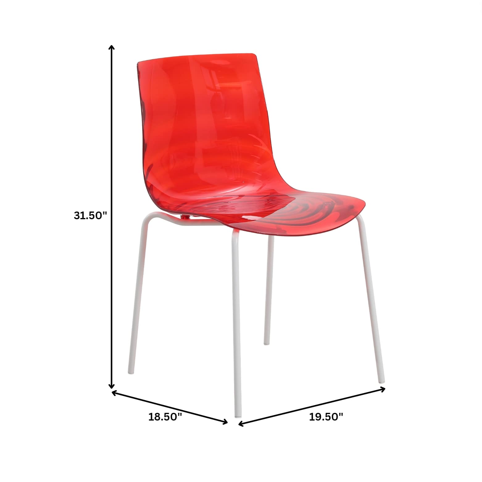 Astor Water Ripple Design Dining Chair in White Base Trans Red Seat