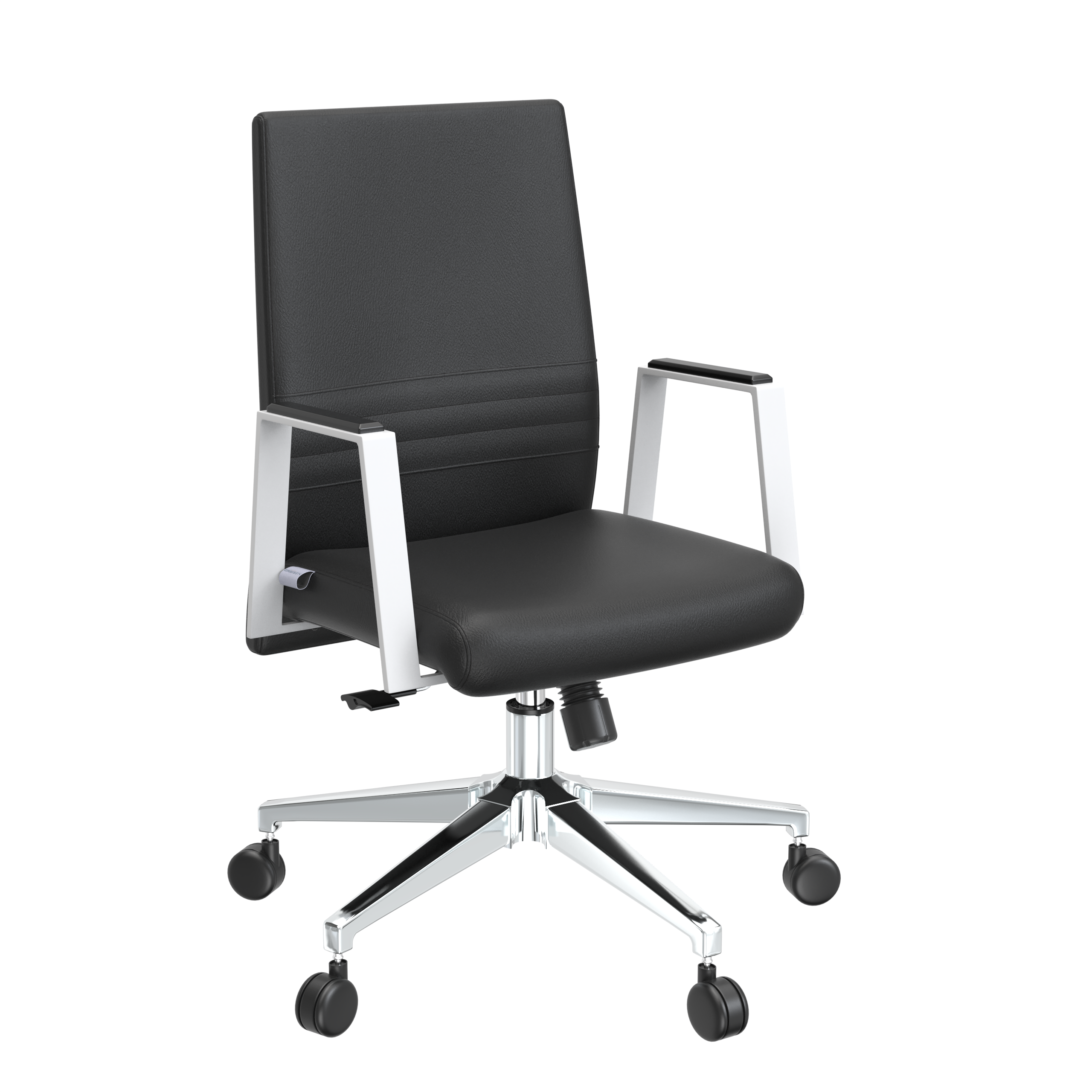 Aleen Office Chair in Upholstered Leather and Iron Frame with Swivel and Tilt in Black