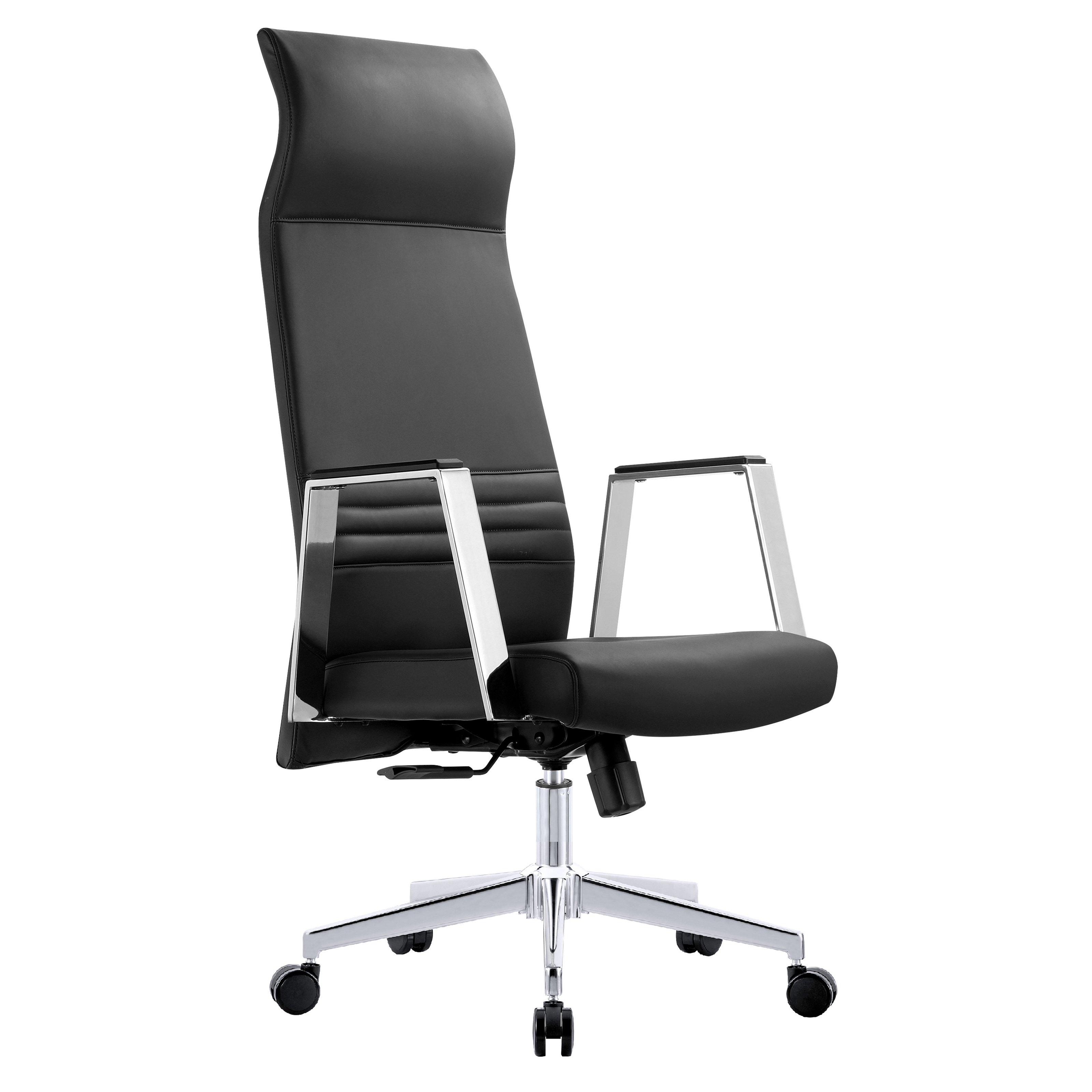 Aleen High-Back Office Chair in Upholstered Leather and Iron Frame with Swivel and Tilt in Black