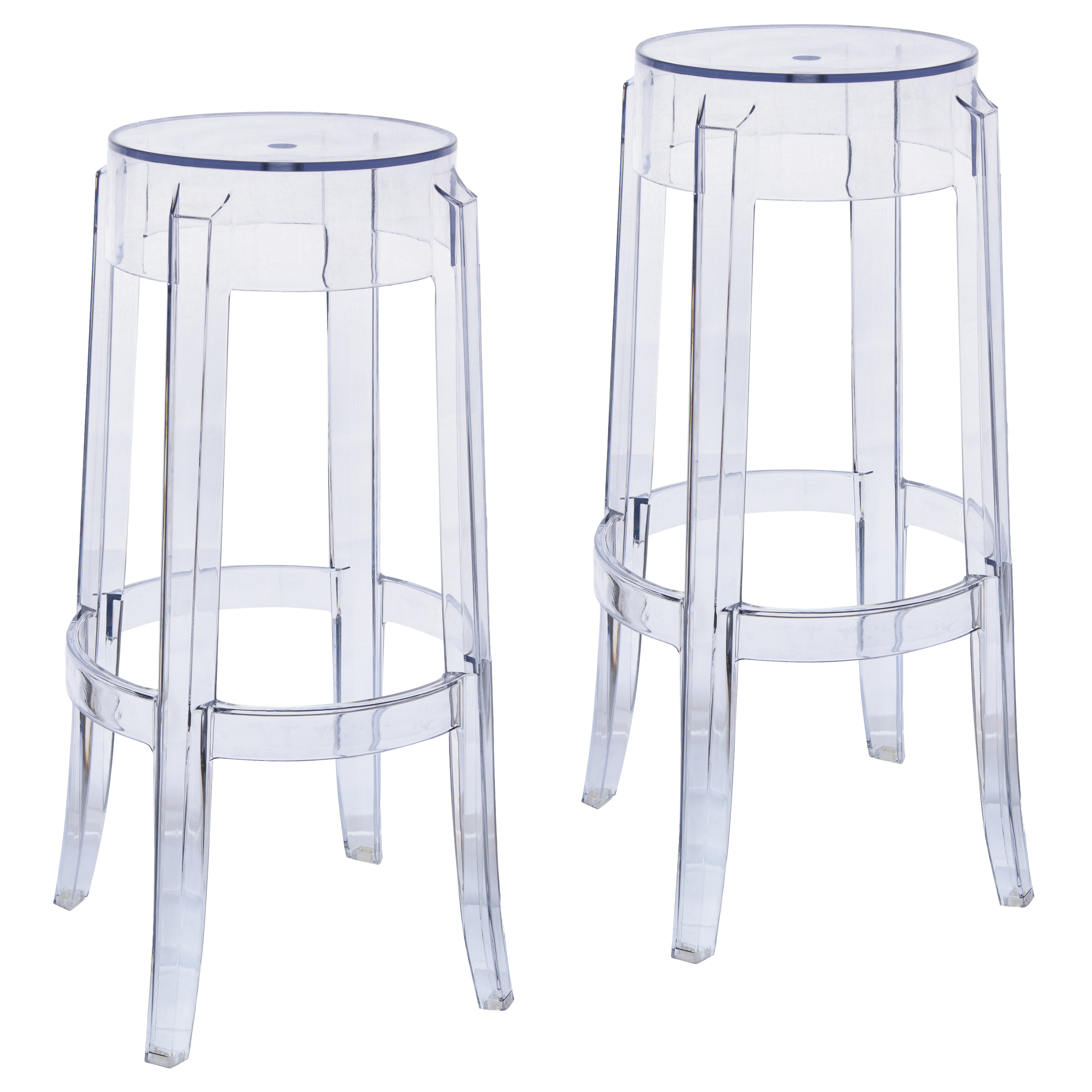 Averill Plastic Barstool with Clear Acrylic Seat and Legs, Set of 2