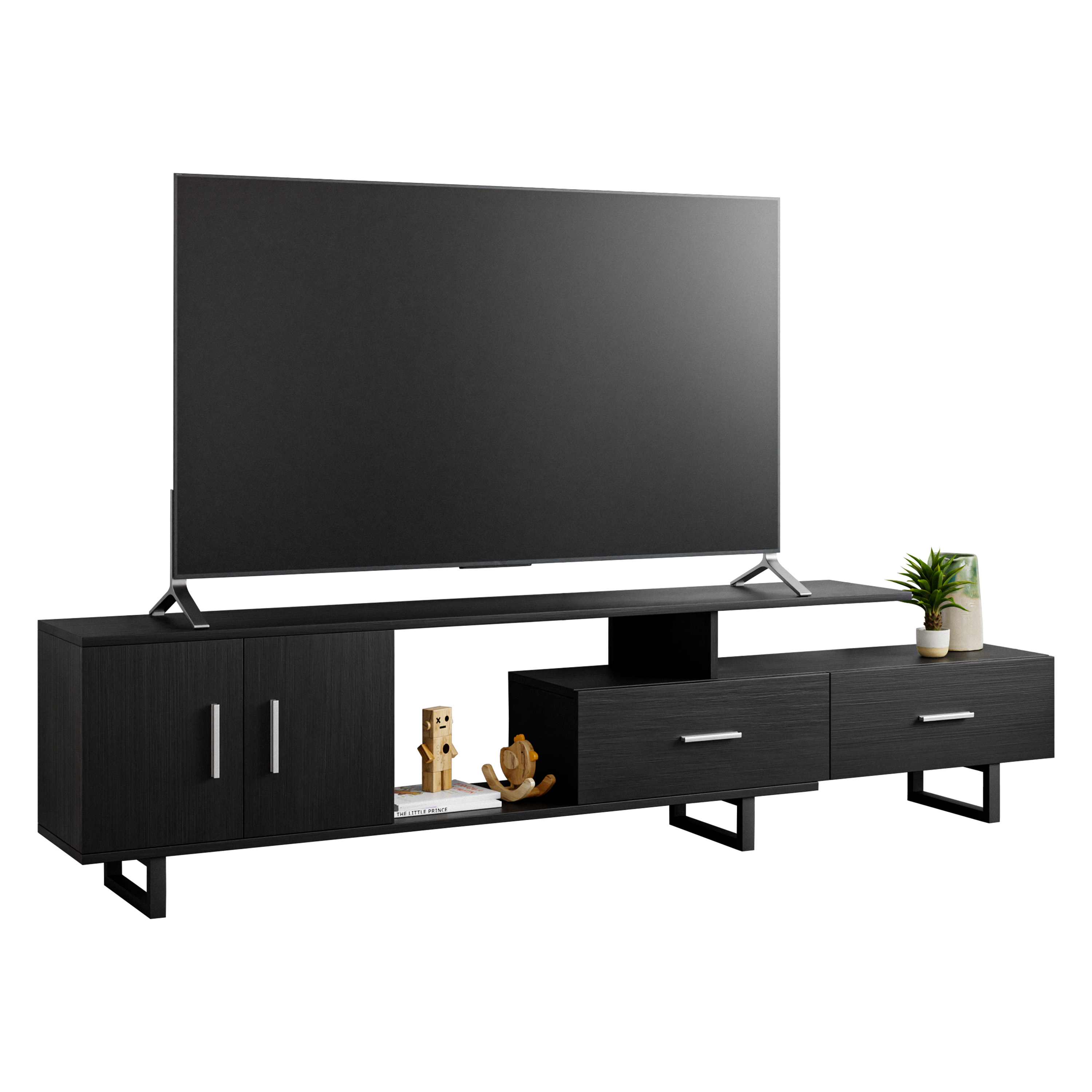 Avery Mid-Century Modern TV Stand with MDF Cabinet and Powder Coated Steel Legs