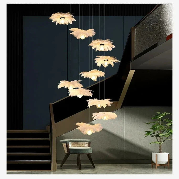 Adel Feather Staircase Lighting Chandelier