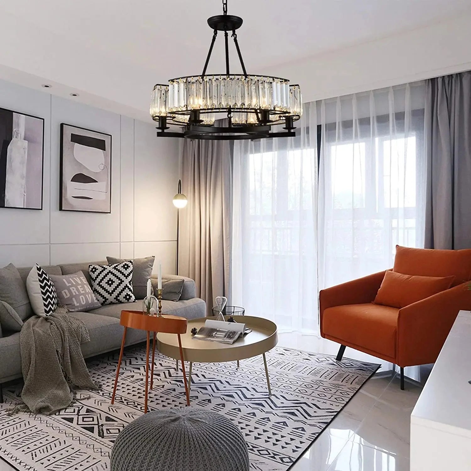 Alis Black Crystal Pendant Chandelier