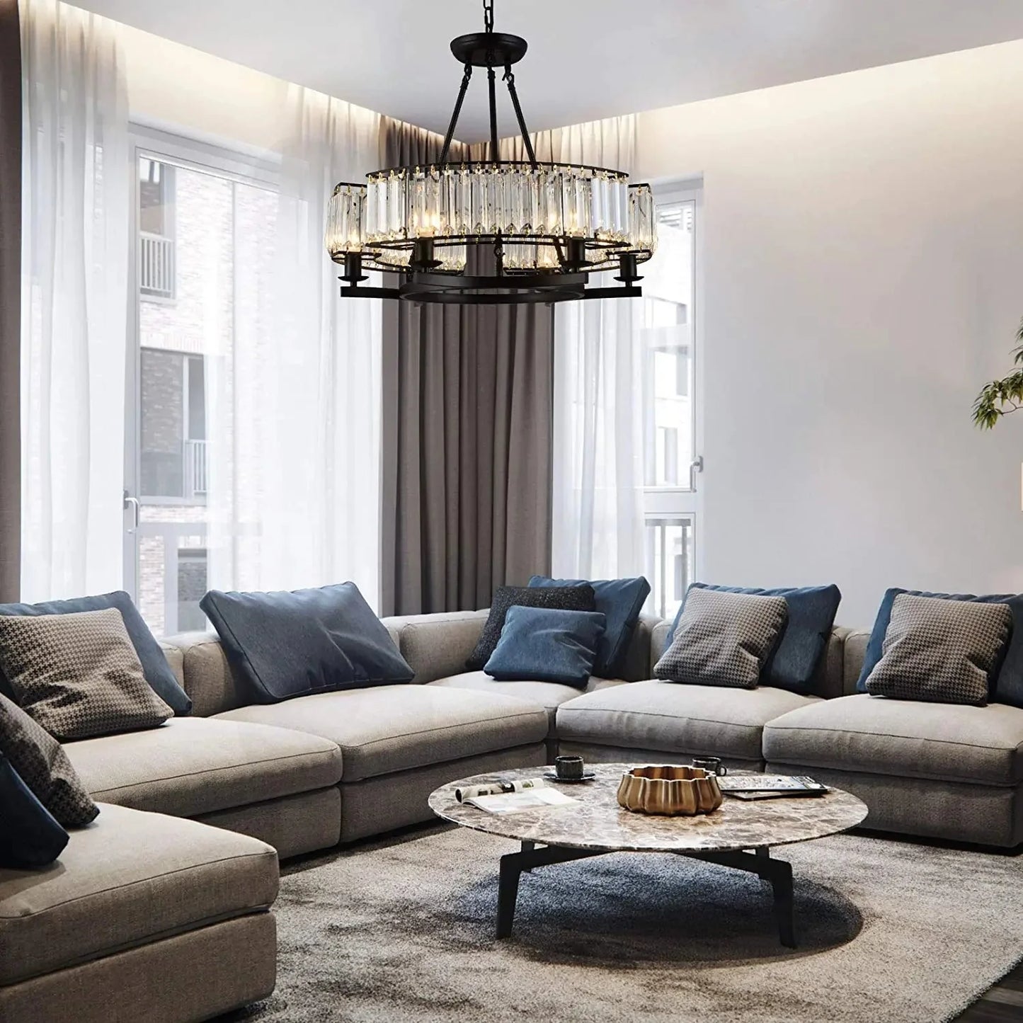 Classic Black Crystal Pendant Chandelier