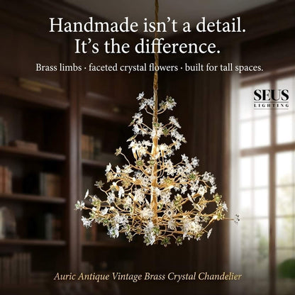 Classic Antique Vintage Brass Crystal Chandelier