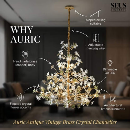 Classic Antique Vintage Brass Crystal Chandelier