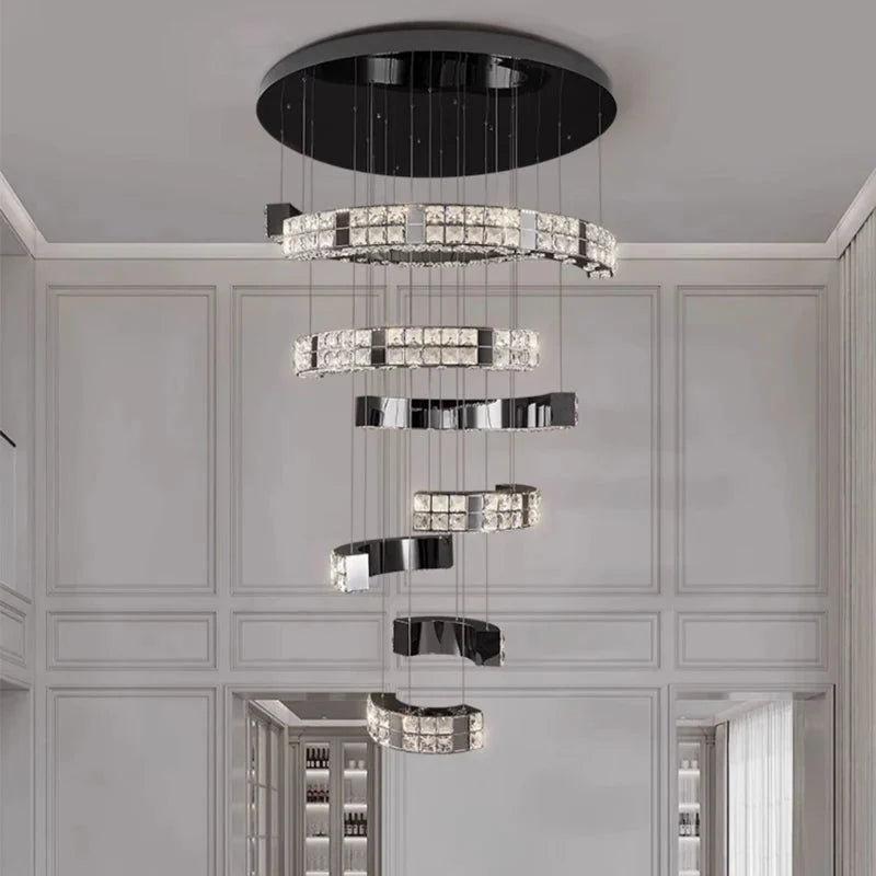 Aysha Black Crystal High Ceiling Entryway Light Fixture