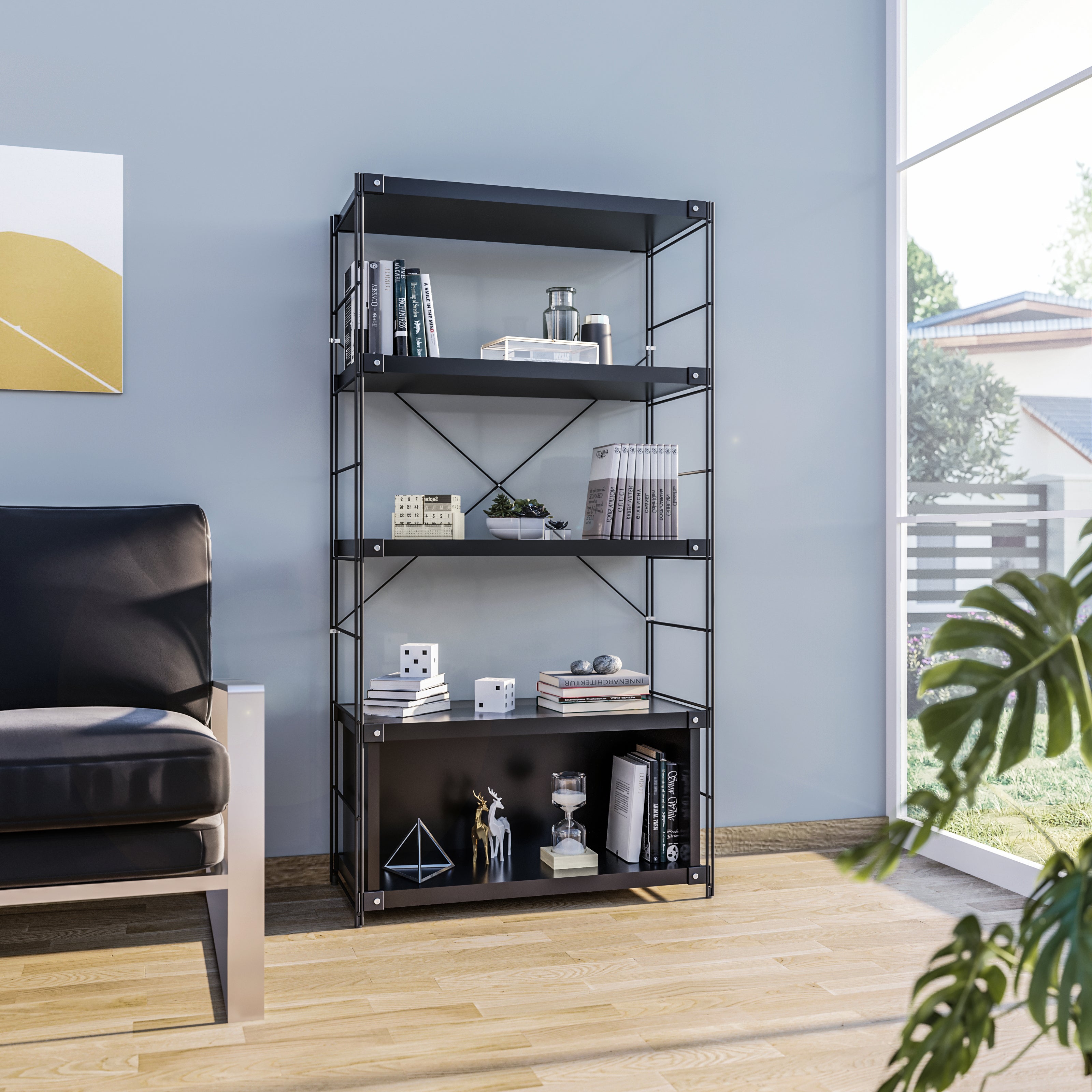 Brent Bookcase - Black Steel Frame