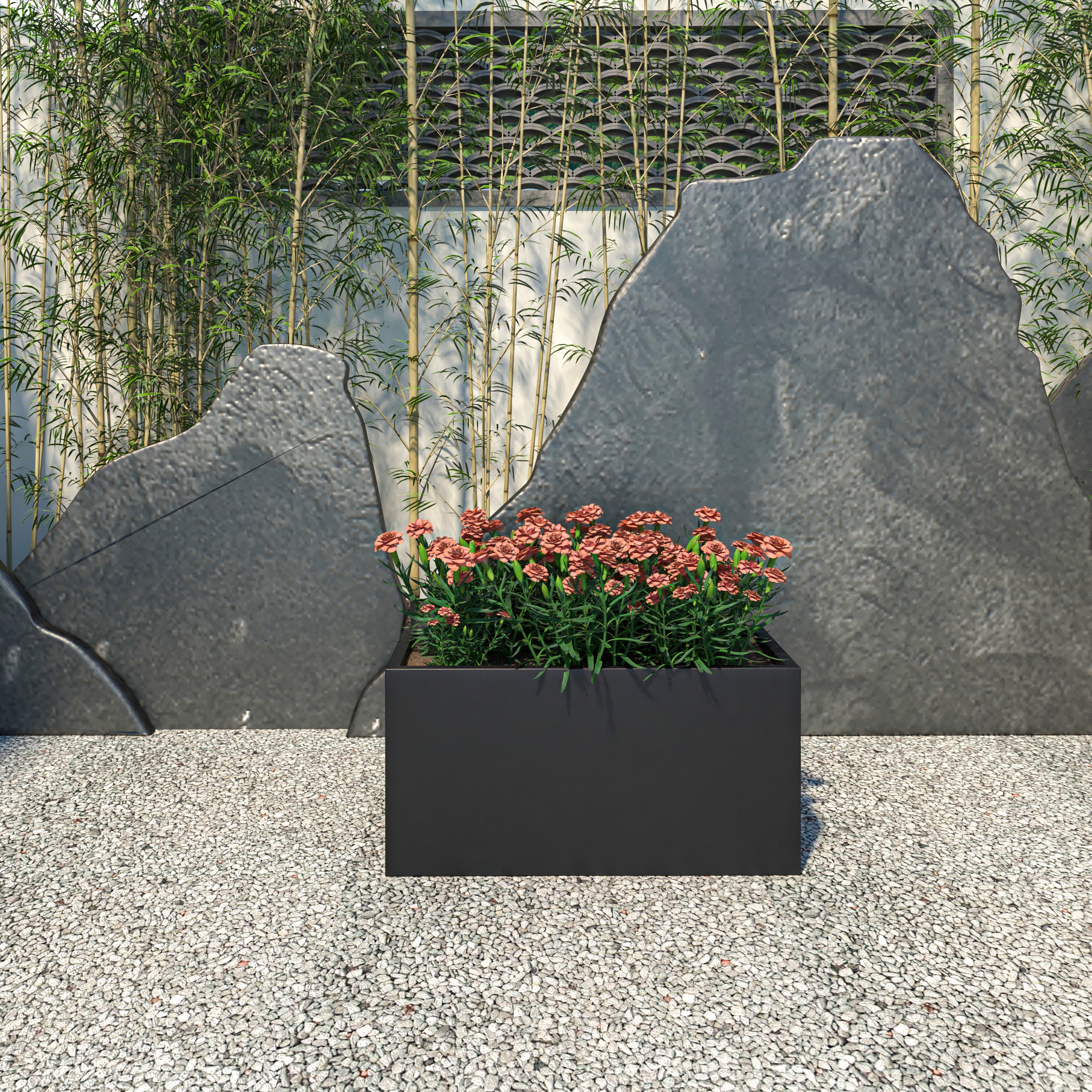 Bloom Series Poly Stone Planter 11.8" , 23.6" Long In Black Aged Concrete