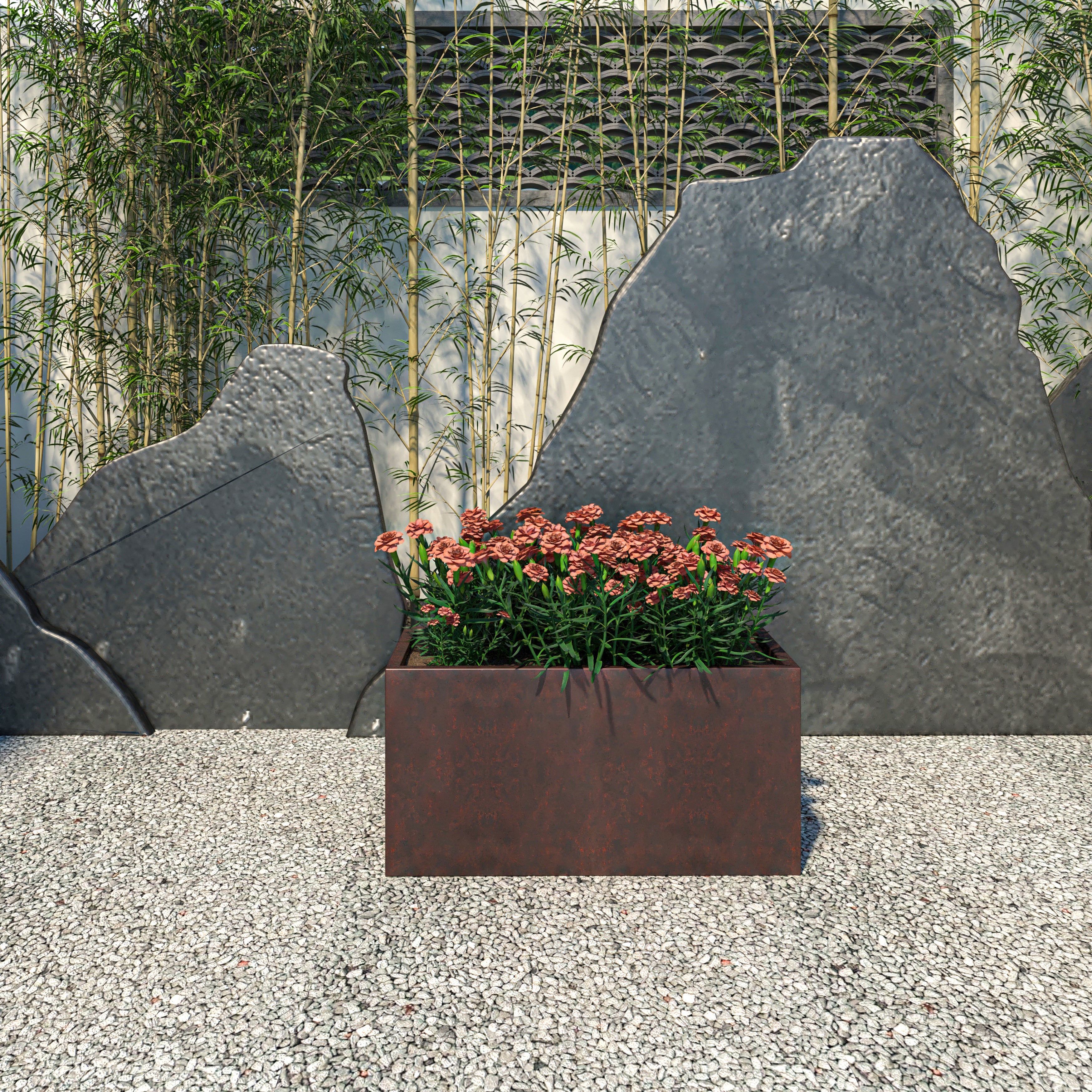 Bloom Series Poly Stone Planter 11.8" , 23.6" Long In Black Aged Concrete