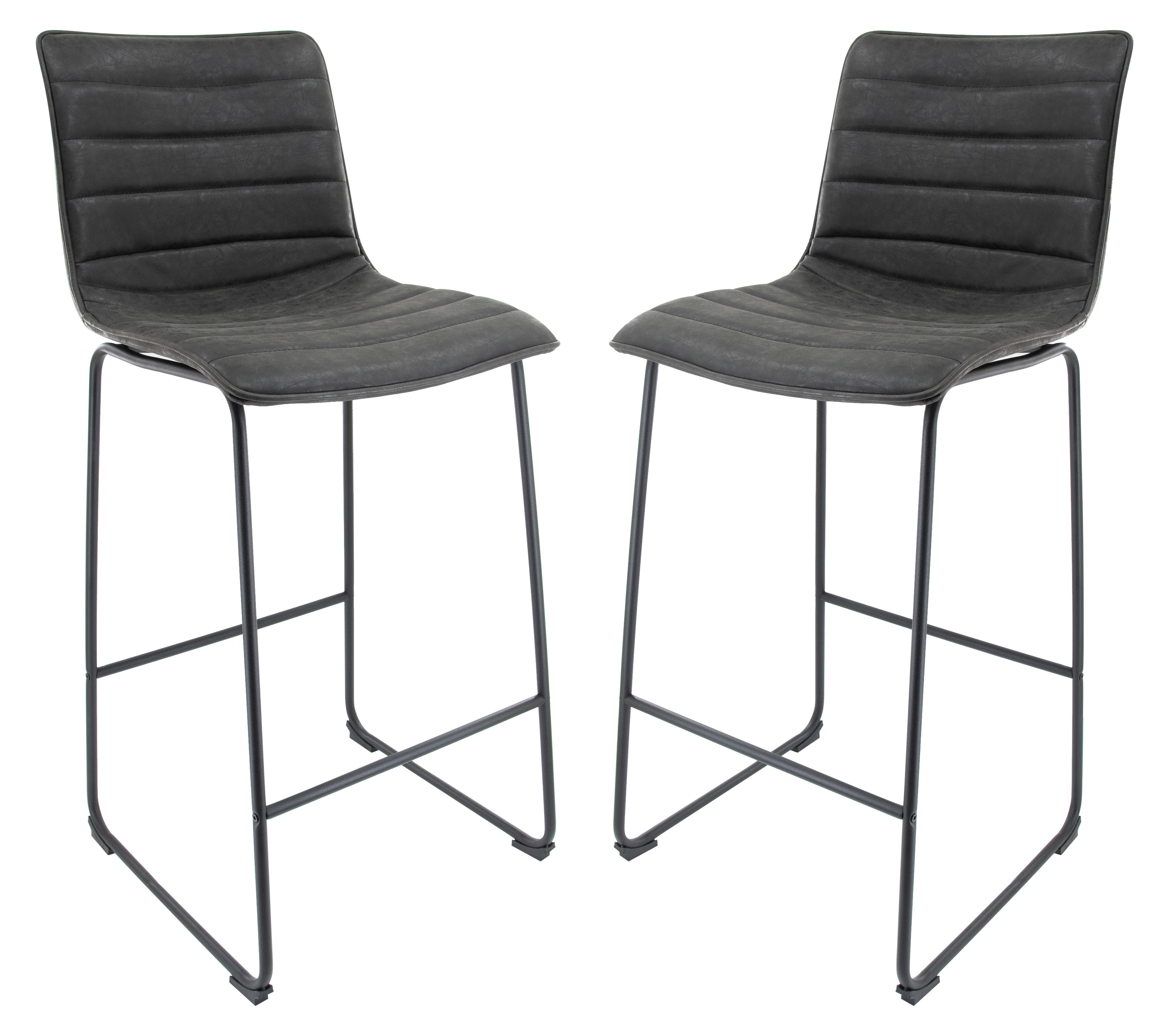 Brooklyn 29.9" Modern Leather Bar Stool With Black Iron Base & Footrest Set of 2