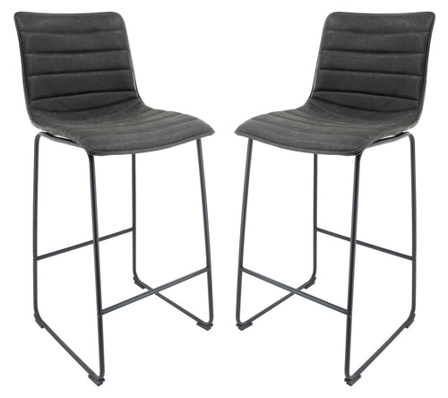 Brooklyn 29.9" Modern Leather Bar Stool With Black Iron Base & Footrest Set of 2