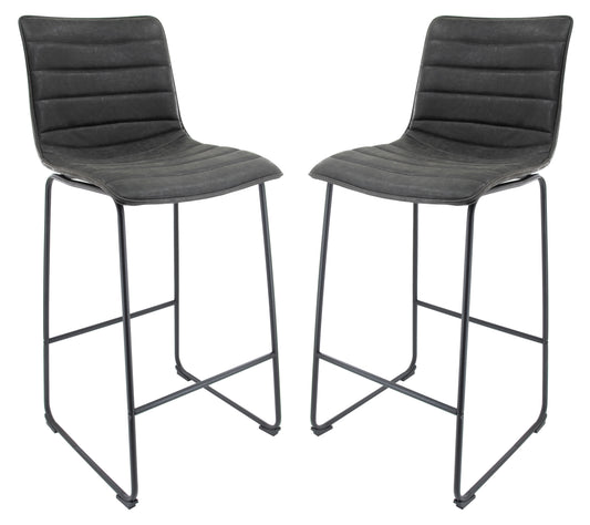 Brooklyn 29.9" Modern Leather Bar Stool With Black Iron Base & Footrest Set of 2