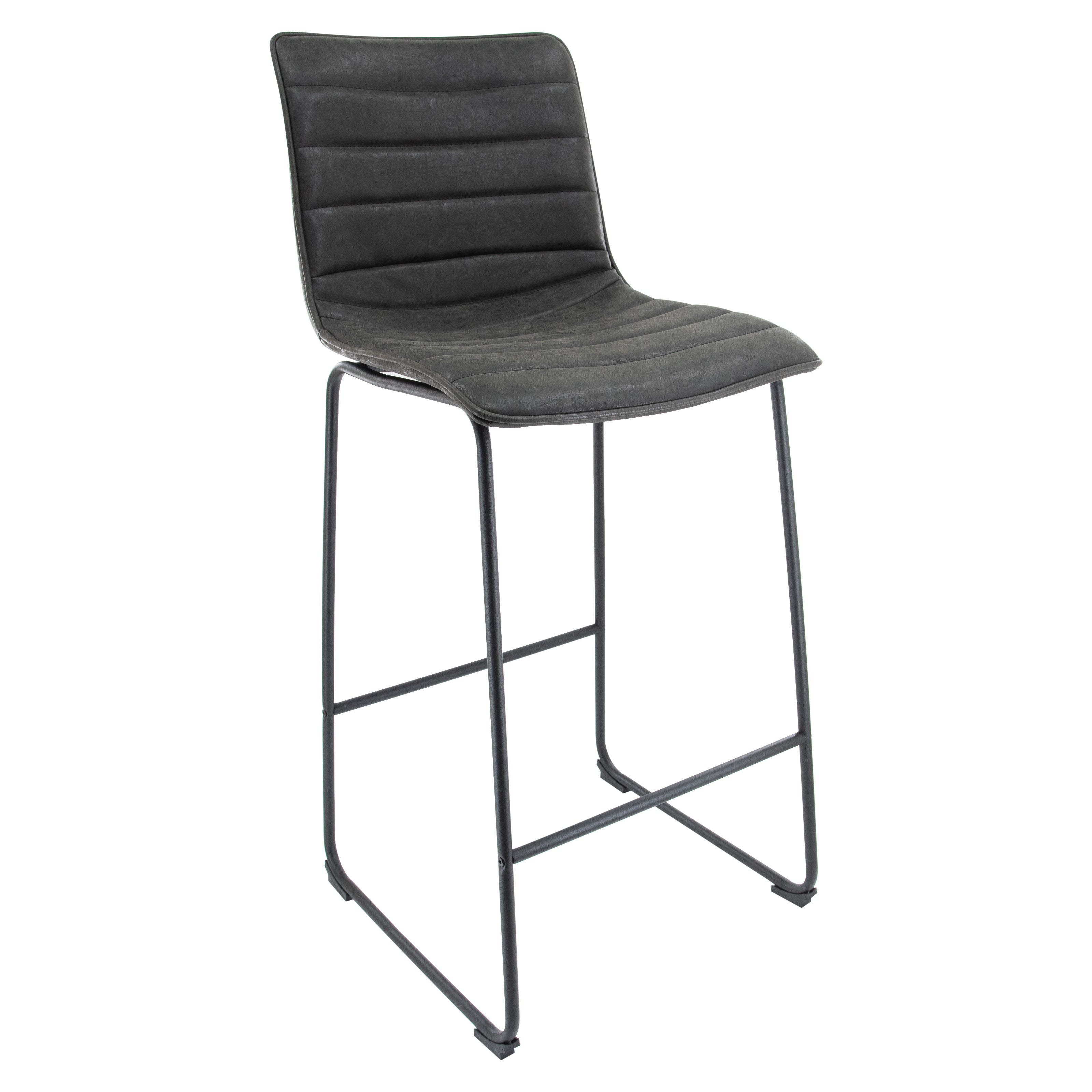 Brooklyn 29.9" Modern Leather Bar Stool With Black Iron Base & Footrest